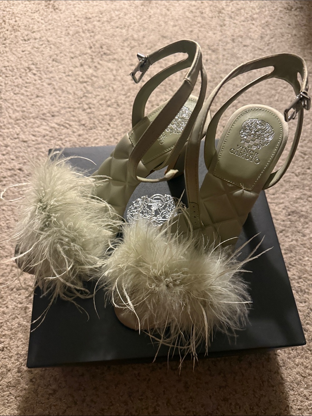 Vince Camuto Pale Gold Feather Slingback Heels